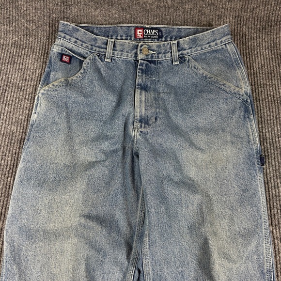 Vintage Chaps Ralph Lauren Jeans Men's 33x30 Blue Carpenter Baggy Logo Tape Hem - Picture 5 of 9